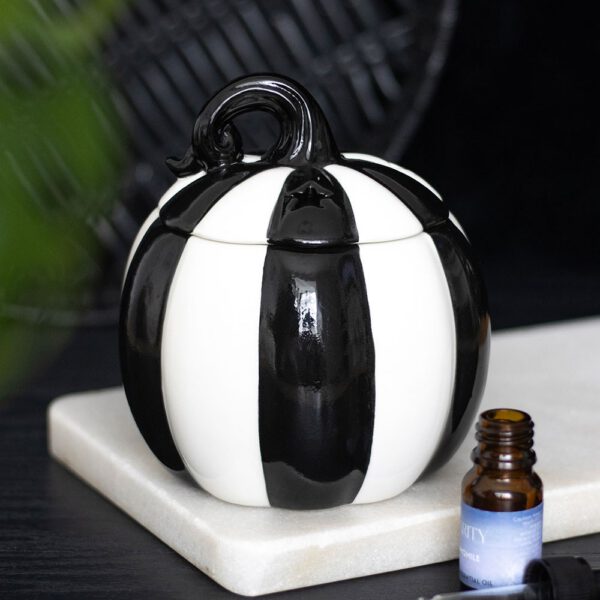 Black and White Striped Pumpkin Oil Burner & Wax Melt Burner