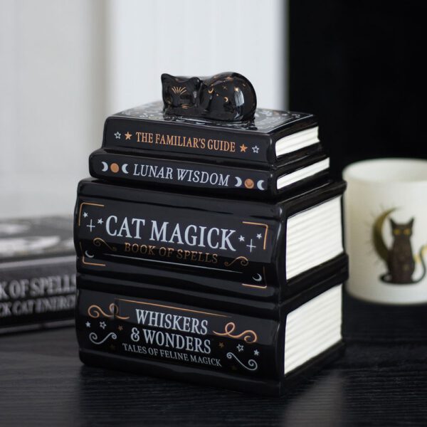 Black Cat Book Stack Oil Burner & Wax Melt Burner with Cat