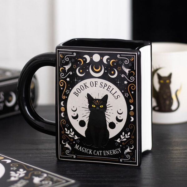 Black Cat Magick Book of Spells Book Shaped Mug