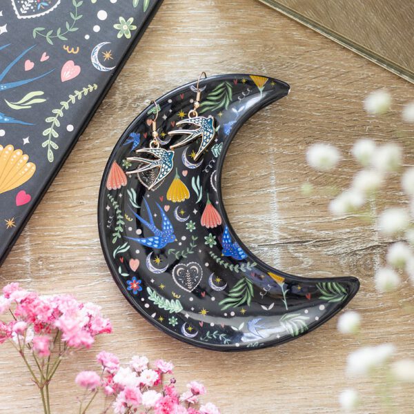 Midnight Bloom Crescent Moon Trinket Dish