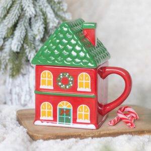 Red Christmas House Lidded Mug