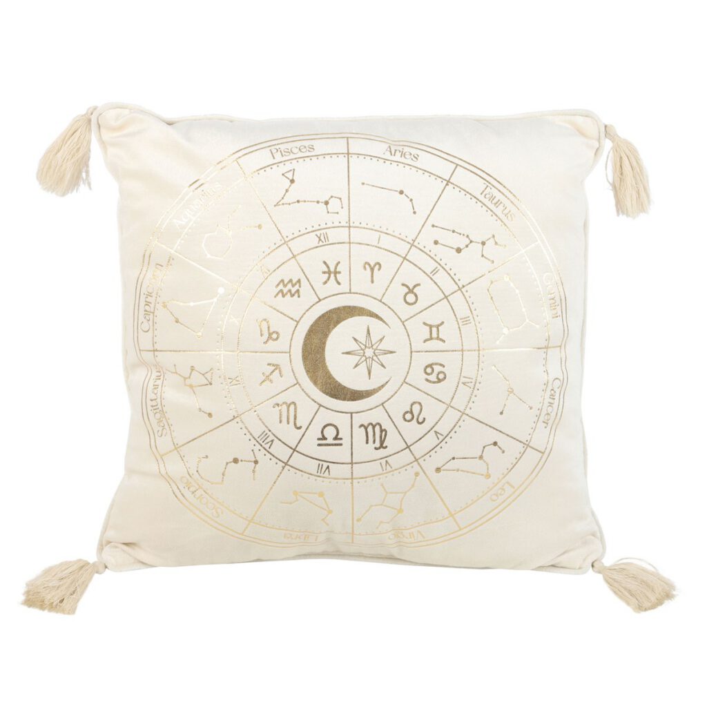 Square Off White Astrology Wheel Cushion – 35cm