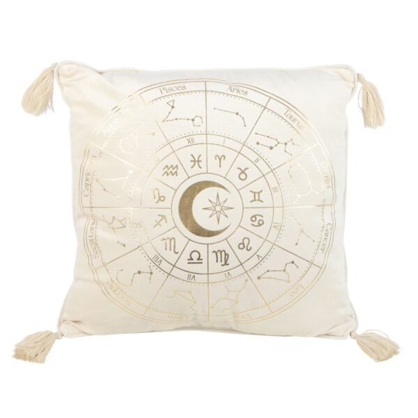 Square Off White Astrology Wheel Cushion – 35cm