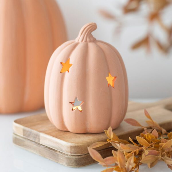 Terracotta Pumpkin Tea Light Holder – 9cm