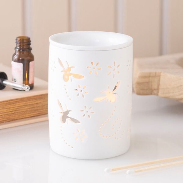 White Bee and Flower Cut Out Oil Burner & Wax Melt Burner