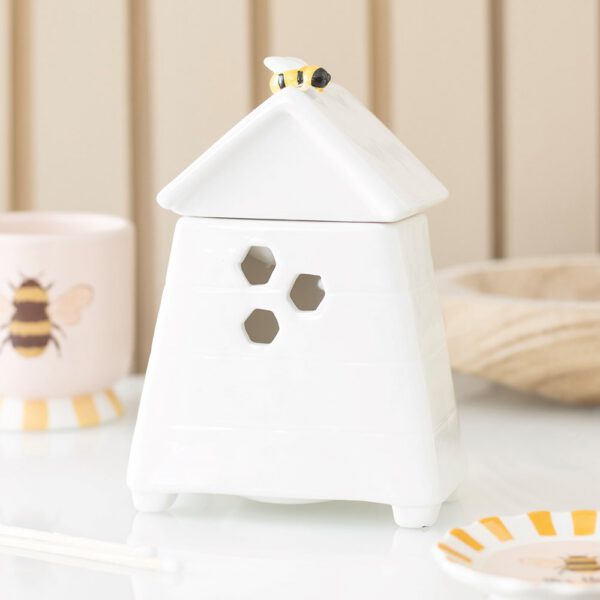 White Beehive Oil Burner & Wax Melt Burner with Bee