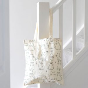 White Cat Print Polycotton Tote Bag