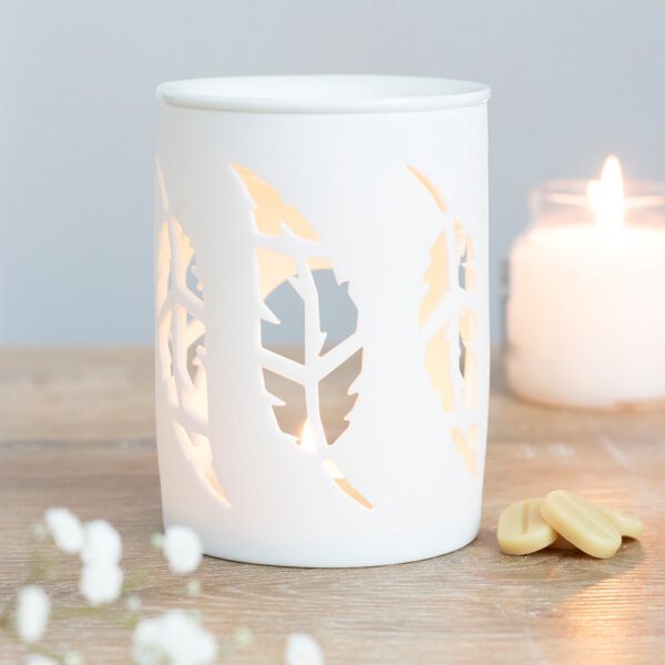 White Feather Cut Out Oil Burner & Wax Melt Burner