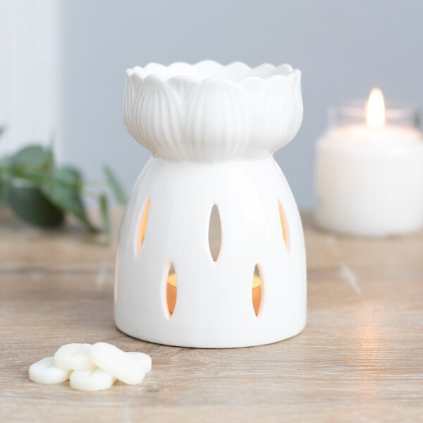 White Gloss Lotus Flower Oil Burner & Wax Melt Burner
