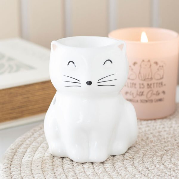 White Happy Cat Oil Burner & Wax Melt Burner