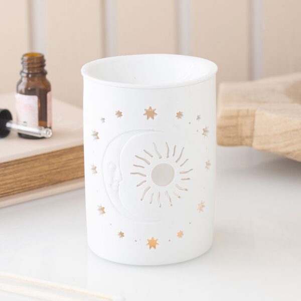 White Sun and Moon Cut Out Oil Burner & Wax Melt Burner